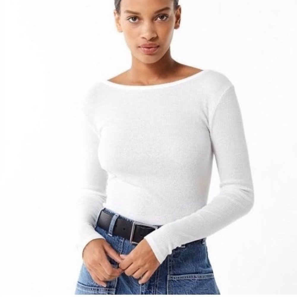 Urban Outfitters White Ribbed Long Sleeve Tee